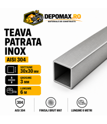 Teava patrata inox AISI 304, 30 x 30 x 3 mm, 6 metri Teava patrata inox AISI 304, 30 x 30 x 3 mm, 6 metri